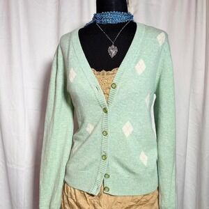 Escada Margaretha Ley Mint Argyle Cashmere Blend Cardigan XS